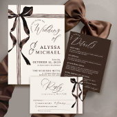 Invitation Mariage Code QR Ruban Aquarelle Brun Kraft Rustiqu