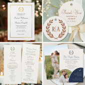 Menu Élégant Monogramme Wreath Gold Mariage blanc