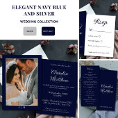 Elegant Navy Blauw & Zilver Script Trouwprogramma Handwaaier