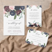 Elegant Floral Navy Blue en Plum | Weddenschap All In One Uitnodiging (Personaliseer de collectie van deze zelfstandige maker.)