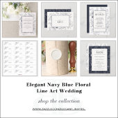 Invitation Elégant Marine Blue Floral Line Mariage d'art