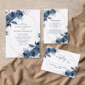 Save The Date Elegant Navy Blue Flowers & QR Code Wedding  (Personnalisez la collection de ce créateur indépendant. )