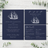 Numéro De Table Mariage Élégant sur un Navire Thème Marin Bleu Nui (Personnalisez la collection de ce créateur indépendant.)