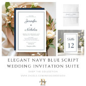 Invitation Elegant Modern Navy Blue Script Wedding