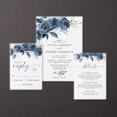 Simple Elegant Blue Floral Script & Photo Wedding Save The Date (Personaliseer de collectie van deze zelfstandige maker.)