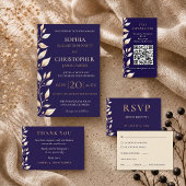Menu Élégant mariage bordure botanique Navy