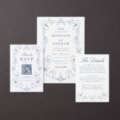 Numéro De Table Elegant Navy Ornate Floral Frame Wedding (Personnalisez la collection de ce créateur indépendant.)