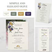 Carte de table de mariage élégante vert olive avec