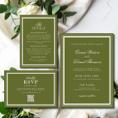 Invitation Élégant mariage code QR vert olive