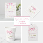 Serviette En Papier Pastel Pink Bow & Elegant Gold Script Anniversaire