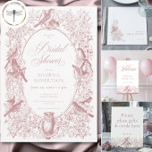 Invitation Elégante Chinoiserie rose Nature & Oiseaux Douche