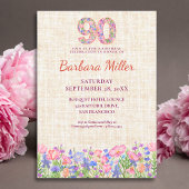 Invitation Elegant 90th Birthday for Her - Pink Flowers