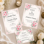 Save The Date Fleurs roses romantiques