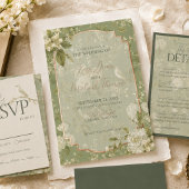 Numéro De Table Graphique de placement de mariage floral vert élég
