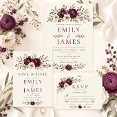 Invitation Mariage élégant au code QR botanique prune olive