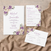Cartons Réponse Élégant violet et ivoire Rose Mariage (Personnalisez la collection de ce créateur indépendant. )