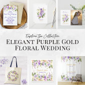 Tote Bag Élégant Mariage floral violet et or