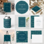 Invitation Elégante Arche Rétro Lignes Blanc Turquoise Bleu M