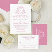 Menu Elégant Rose Quartz Floral Crest Monogram Mariage