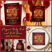 Sachets En Papier Elegant Ruby Red Gold 50th Birthday Thank You