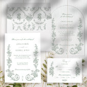 Elegant Sage Baroque Roses Wedding Vellum Uitnodigingen