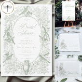 Invitation Mariage Élégant Oiseaux Verts Shower