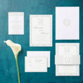 Éventail Programme de mariage à monogramme floral vert saug (Personnalisez la collection de ce créateur indépendant. )