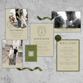 Invitation Elegant Sage Green Crest Monogram Wedding