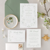 Cartons Réponse Elegant Sage Green Ornate Floral QR Code Wedding
