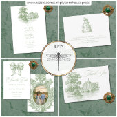 Invitation Elegant Sage Green Toile French Manor Wedding
