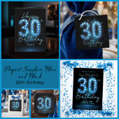 Glam Blue Teal Diamond Sparkle 30th Birthd Wijn Etiket