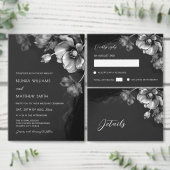 Silver Flowers Black Wedding Save The Date (Personaliseer de collectie van deze zelfstandige maker.)
