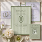 Élégante invitation de mariage au monogramme vert 