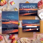 Save The Date Romantique Coucher de soleil bleu Eté Plage Mariag