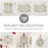 Elegant Taupe Peach Bloemen Baby shower Papieren Bordje