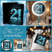 Teal Blue Crystal Faceted 21st Birthday Party Wijn Etiket