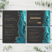 Invitation Code QR de mariage à l'agate bleu sarcelle or (Personnalisez la collection de ce créateur indépendant.)