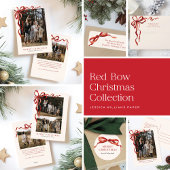 Cartes Pour Fêtes Annuelles Aquarelle rose élégant Bow rouge Noël 4 Photo