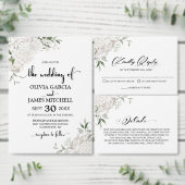 Invitation Tout en un élégant Mariage Floral Blanc (Personnalisez la collection de ce créateur indépendant.)