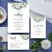 Cartons Réponse Rose blanche vert Floral QR Code Mariage