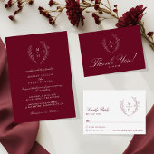 Boho Monogram Elegant Burgundy Wedding Dinner Menu