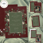 Cartons Réponse Elegant Winter Berries & Pine Burgundy Wedding