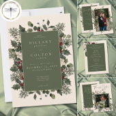 Save The Date Elegant Winter Berries Pine Ivory Wedding Photo