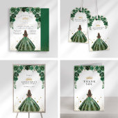 Poster Élégant Emerald Quinceañera Floral Faux Foil