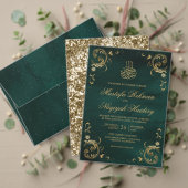 Sticker Carré Emerald Green Gold Crest Monogramme Mariage Faveur (Personnalisez la collection de ce créateur indépendant. Test)