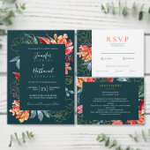 Carte D'accompagnement Emerald Turquoise rouille or Floral Mariage Numéro (Personnalisez la collection de ce créateur indépendant.)