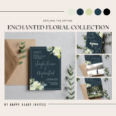 Cartons Réponse Mariage floral enchanté de nuit bleue