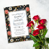 Invitation Jardin enchanté avec Fleurs et Mariage d'oiseaux