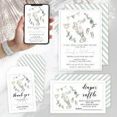 Boho vert bébé garçon douche prédictions papeterie