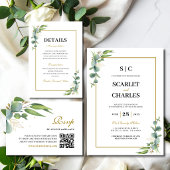 Cartons Réponse Code QR de mariage géométrique à feuillage d'eucal